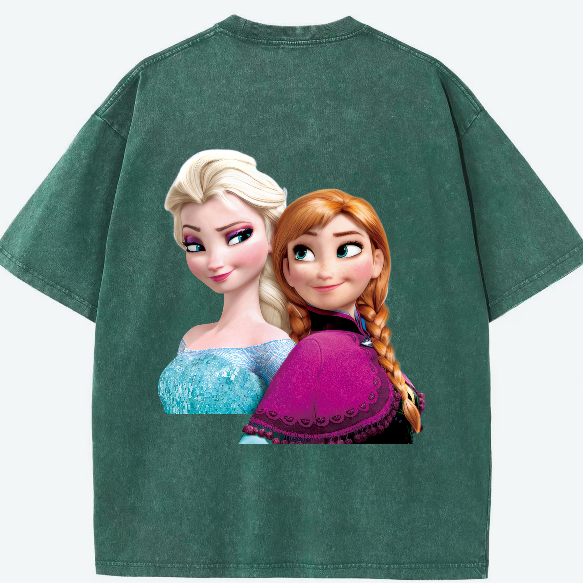 （画像用） アナと雪の女王 アンナ エルサ Frozen Anna Elsa 綿100% ヴィンテージ風 半袖Tシャツ（背面プリント）